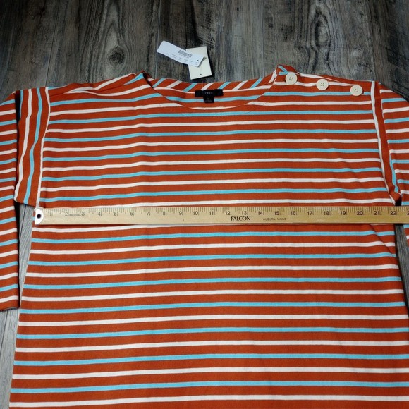 NWT   J Crew Long Sleeve Striped Top Women's Size Large 100% Cotton Orange Blue - Picture 7 of 12